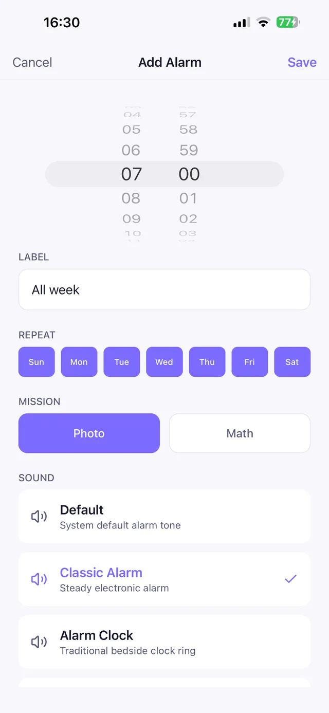 OwlRoutine's alarm setup — built so the wake-up actually sticks