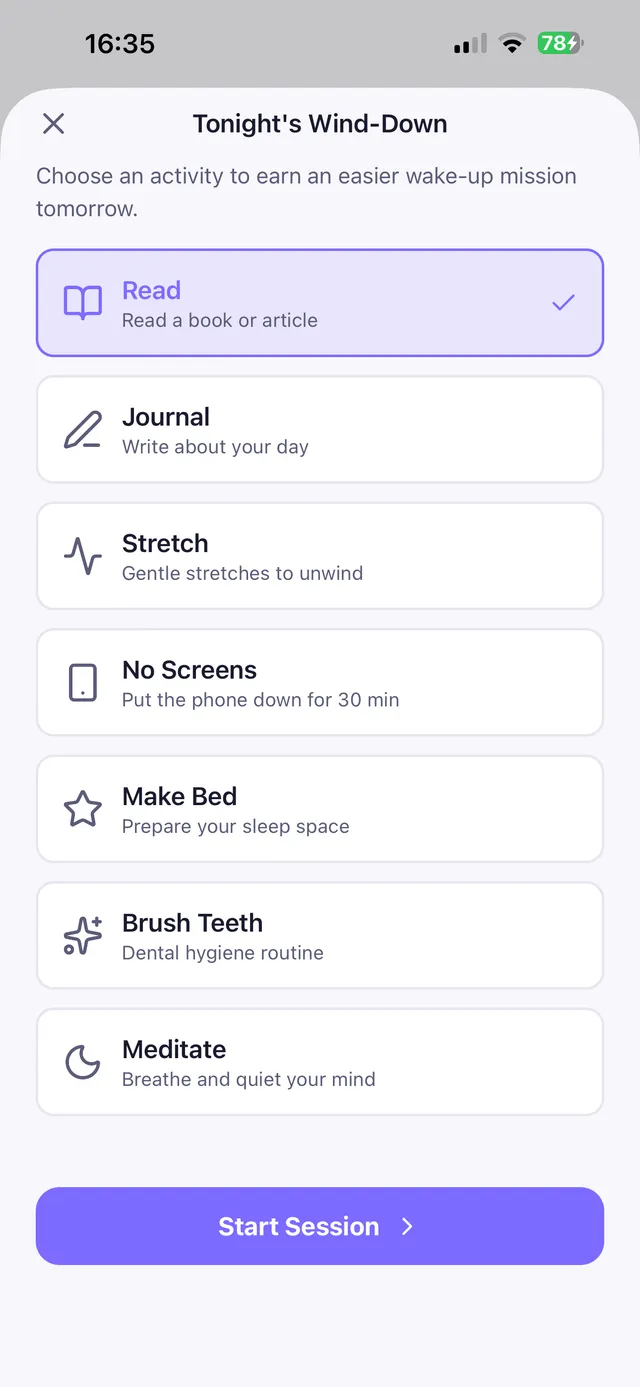 OwlRoutine's guided nightly wind-down checklist
