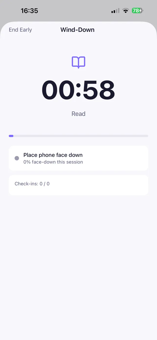 OwlRoutine's wind-down session runs a calm timer and checks that your phone stays face-down