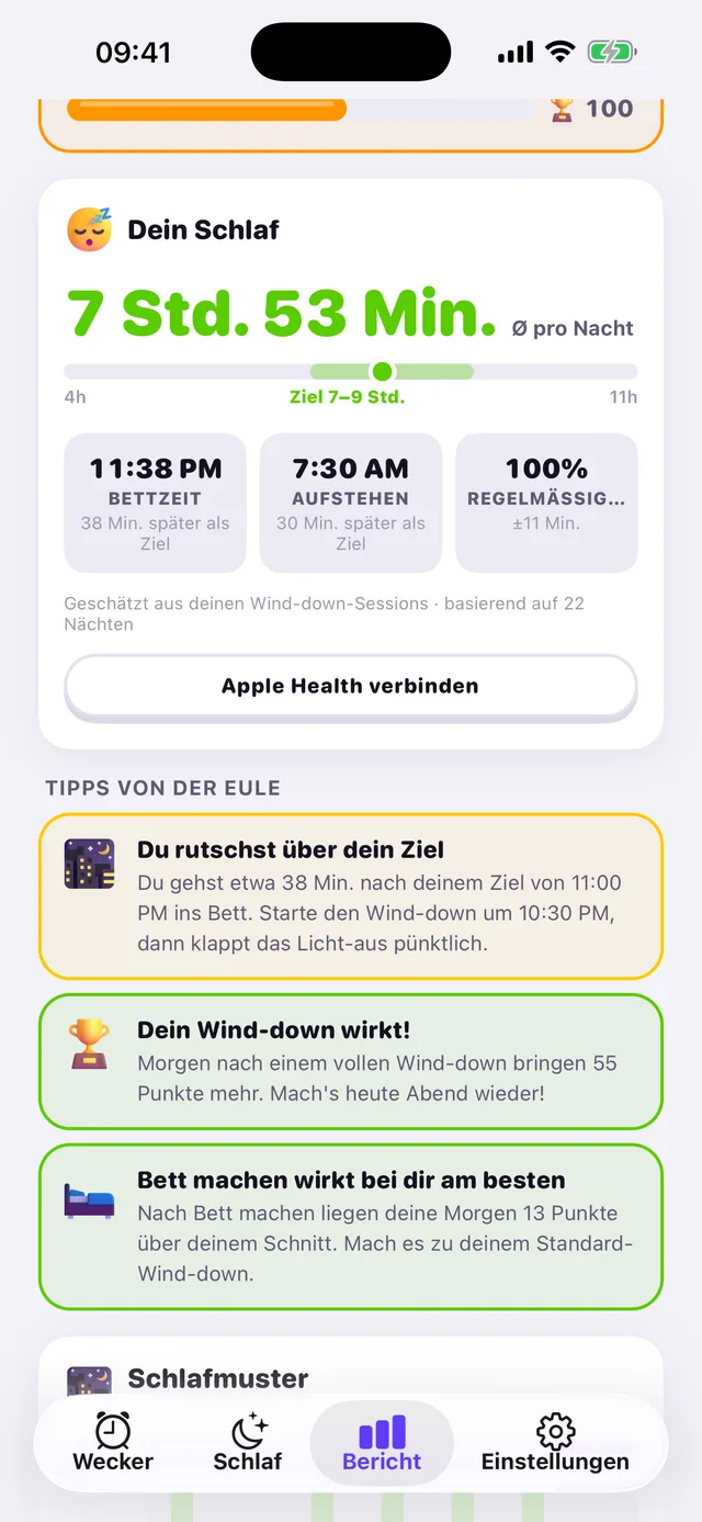OwlRoutines Schlaf-Analysen — sieh deine Nächte auf einen Blick