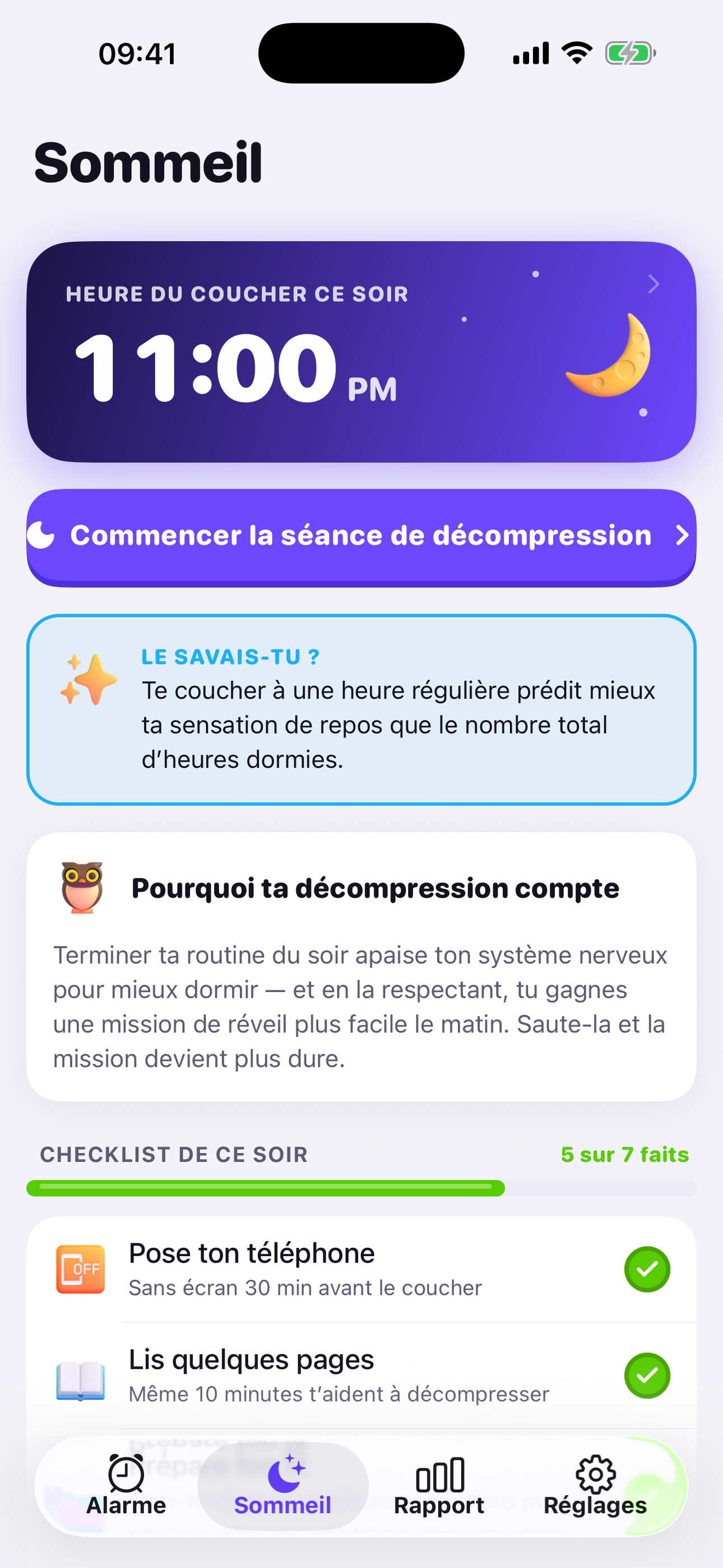 L'heure du coucher et la checklist du soir