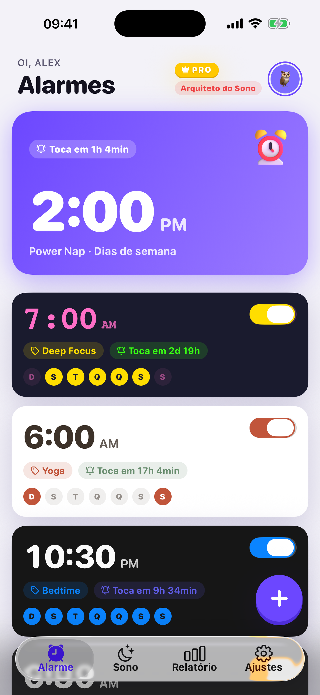Todos os seus alarmes de relance
