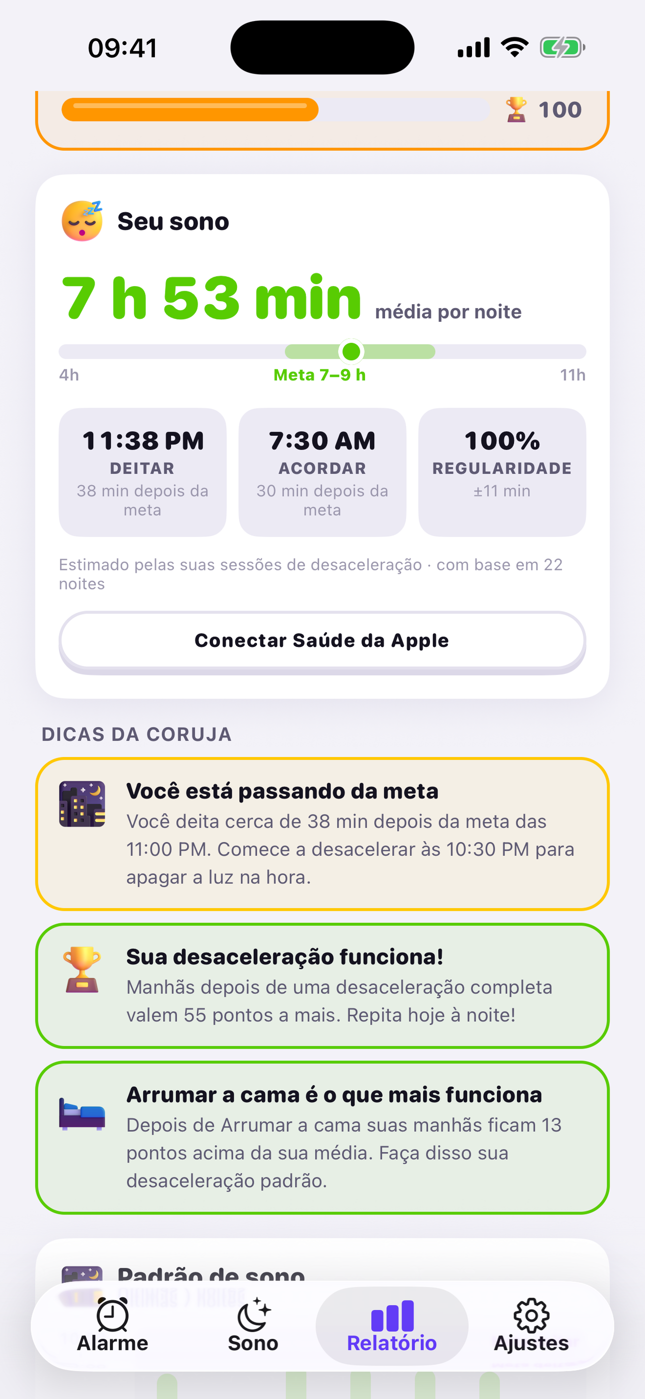 Sono médio, hora de dormir, de acordar e regularidade